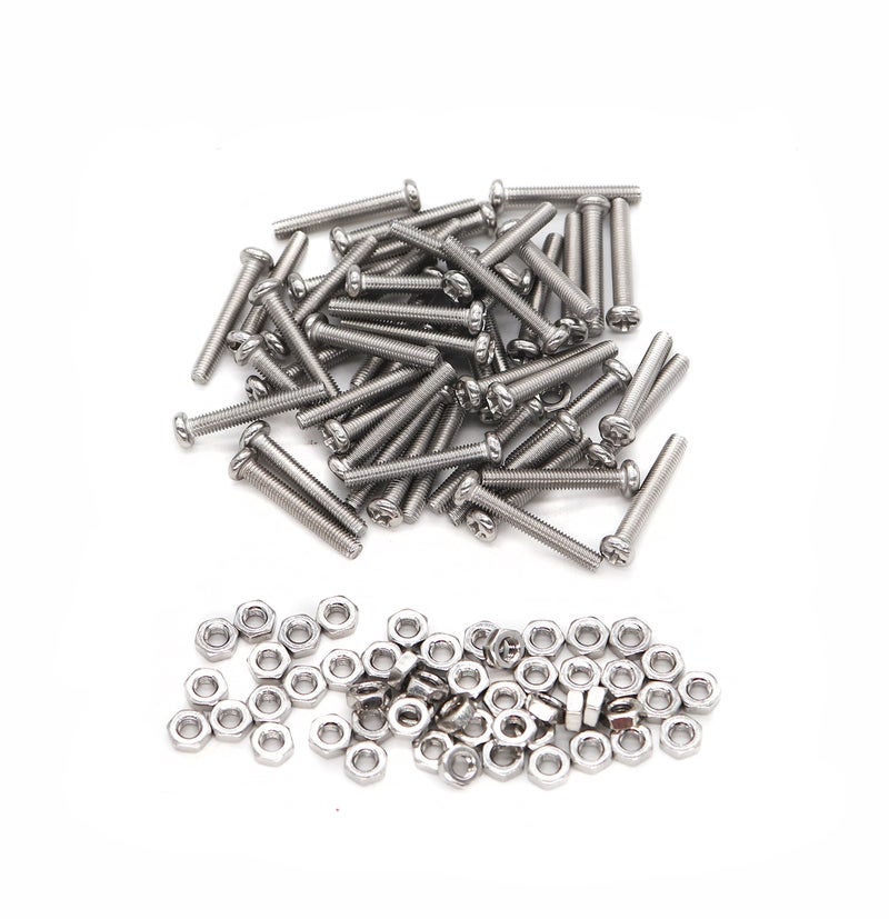 cSeao 40-Pack M3 x 25mm Pan Head Phillips Drive Machine Screws Hex Nuts Set 304 Stainless Steel - Image 1